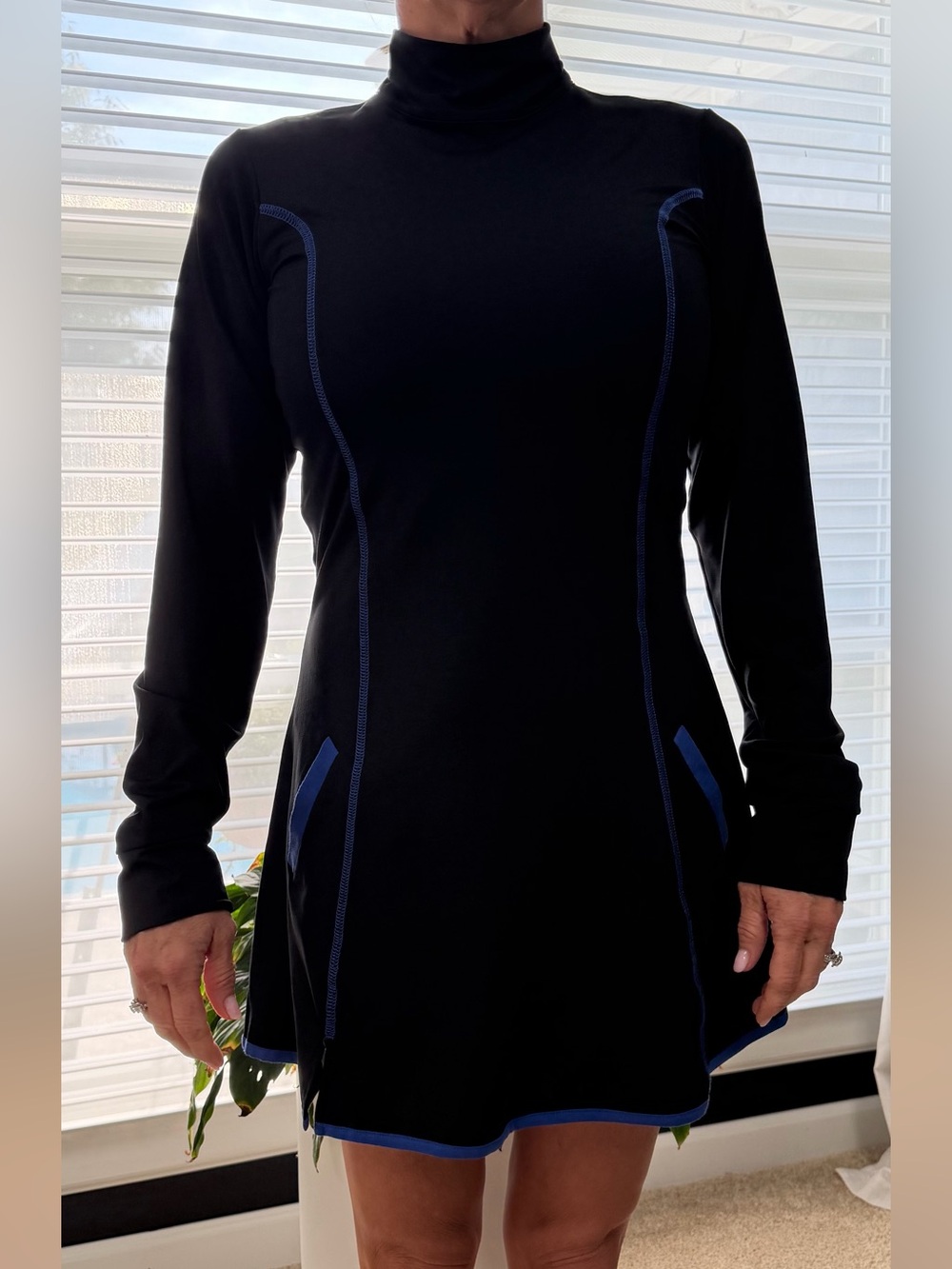 Black Mini Dress with Blue Trim
